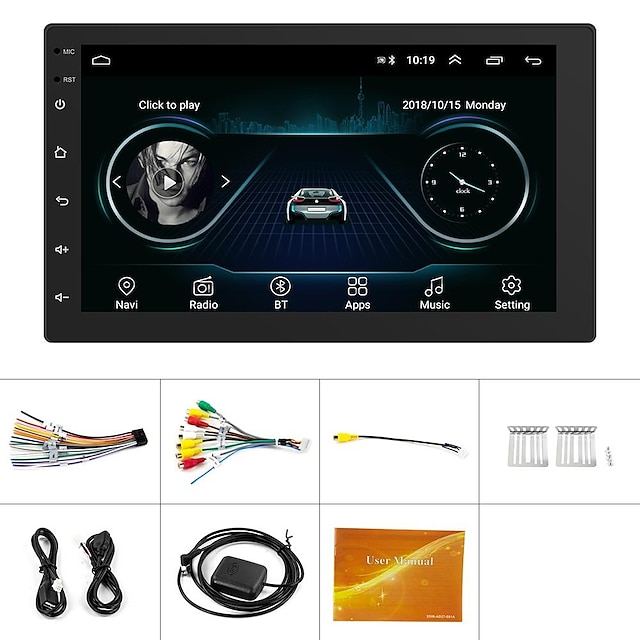  New Upgrade 1 Din Android 9.0 Movable Position Car Stereo Radio 7'' 2.5D Capacitance Touch Screen Car MP5 Player with Bluetooth WIFI GPS FM Radio Receiver Suppport DVR and Rear Camera.