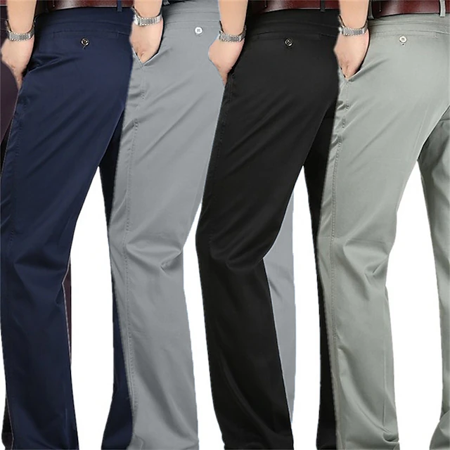Men's Dress Pants Trousers Casual Pants Pocket Straight Leg Plain Comfort Breathable Wedding Casual Daily Stylish Simple ArmyGreen Black Micro-elastic 11