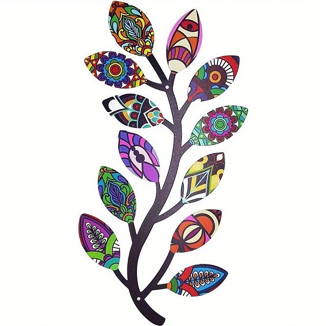 1pc Vintage Metal Wall Art Decor Colorful Tree Branch Leaf Wall