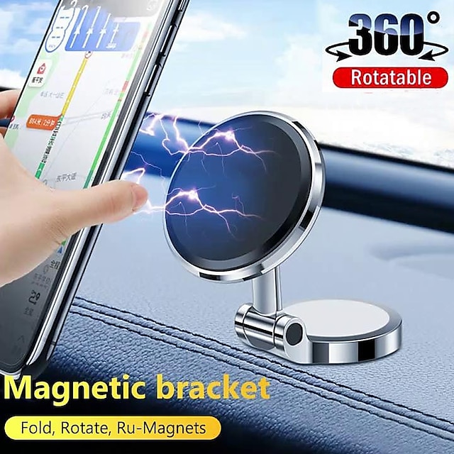  720° Rotatable Magnetic Car Phone Stand Metal Magnet Mobile Phone Holder in Car GPS Support Foldable Mount For iPhone 14 Samsung