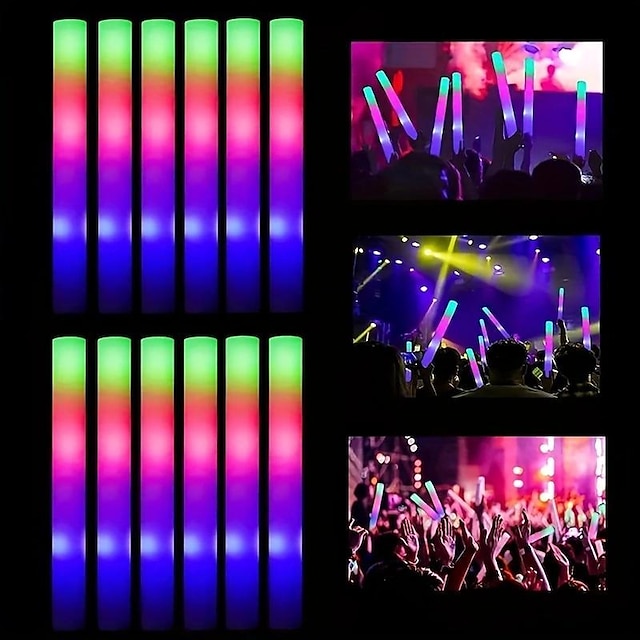  Colorful Sponge Foam Fluorescent Stick Concert Aid Flash Stick Bar Performance Large LED Light Up Stick Props Glow In Dark Party Supplies