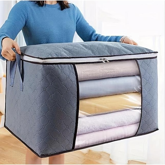  Large Capacity Clothes Storage Bag Organizer With Reinforced Handle Thick Fabric For Comforters, Blankets, Bedding, Foldable With Sturdy Zipper, Clear Window