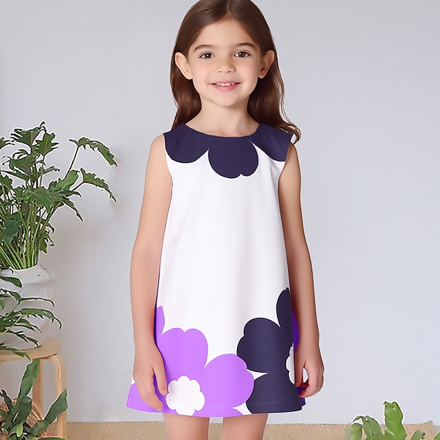  Girls' 3D Graphic Floral Dress Sleeveless 3D Print Summer Spring Sports & Outdoor Daily Holiday Cute Casual Sweet Kids 3-12 Years Casual Dress A Line Dress Tank Dress Above Knee Polyester Regular Fit