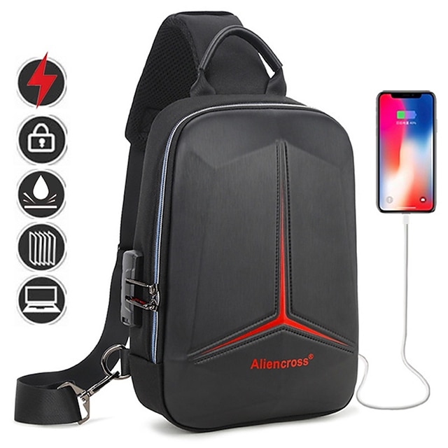  Men's Sling Bag Chest Shoulder Backpack Anti Theft Waterproof Cross Body Purse for Travel Hiking School with USB Charging Port, Back to School Gift