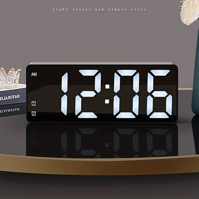  digital elektronisk väckarklocka stor led väckarklocka med temperaturdisplay 12/24 timmar snooze usb-kontakt eller aaa strömförsörjning lämplig för sovrum och vardagsrum (inga batterier och adaptrar)