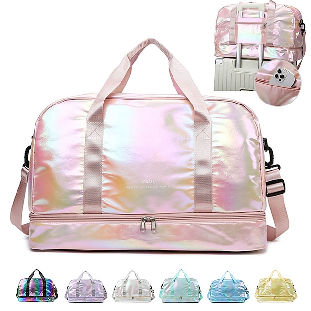  Women's Tote Gym Bag Duffle Bag Synthetic Outdoor Holiday Travel Zipper Large Capacity Waterproof Foldable Solid Color Black / Gold White Light Pink