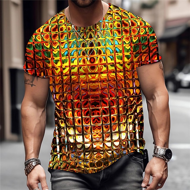  Voor heren T-shirt Grafisch Geometrisch metalen hemd Strakke ronde hals Kleding 3D-afdrukken Buiten Dagelijks Korte mouw Afdrukken Vintage Modieus Ontwerper
