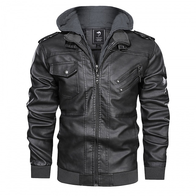 Men's Faux Leather Jacket Biker Jacket Motorcycle Jacket Outdoor Daily ...