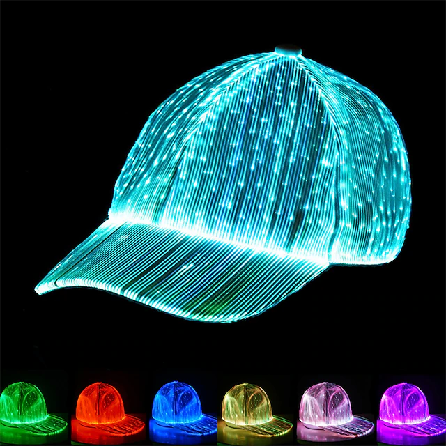 LED Fiber Optic Cap with 7 Colors, USB Rechargeable Glowing Baseball ...
