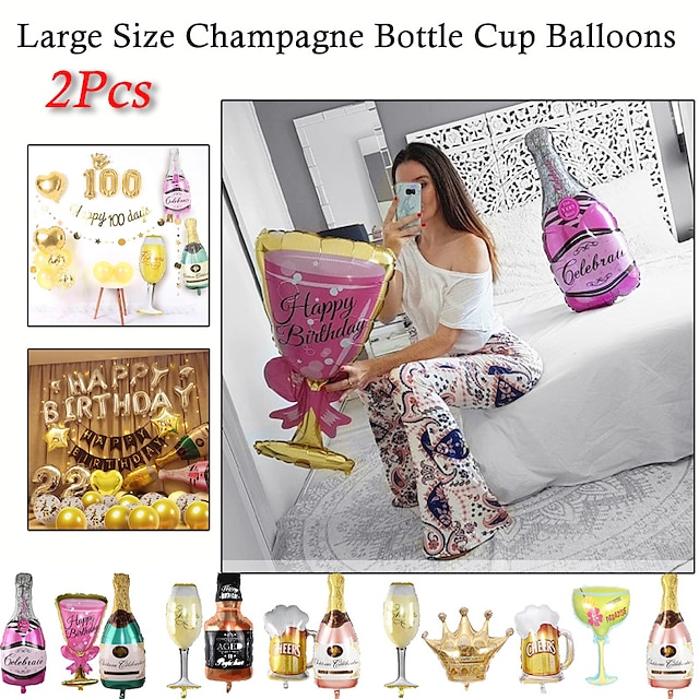  2 pièces/ensemble gros ballons à l'hélium créatif grande taille bouteille de champagne tasse feuille ballons verre à vin design ballon pour mariage décorations de fête d'anniversaire