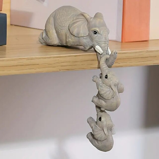 3 Set Elephant Shelf Sitter, Mother Elephant Hanging 2 Baby Elephants