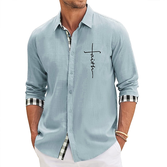  Men's Shirt Graphic Prints Cross Turndown Pink Blue Green Khaki Gray Outdoor Street Long Sleeve Print Clothing Apparel Fashion Streetwear Designer Casual