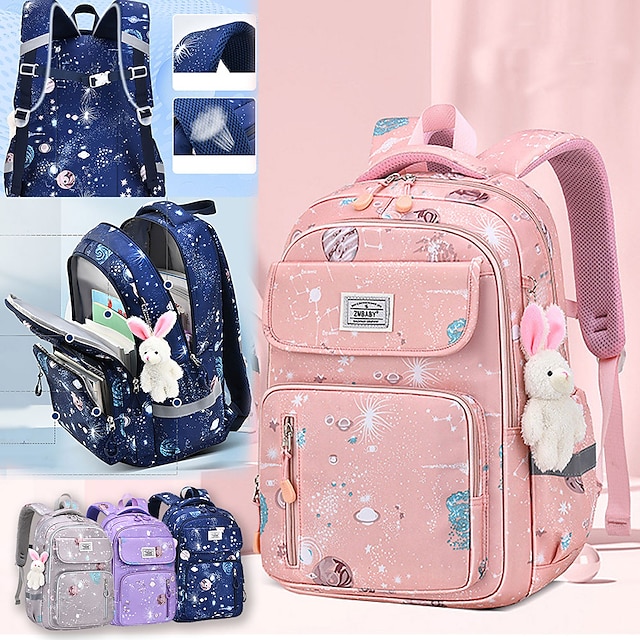  Kid's Boys Girls' Backpack School Bag Bookbag Functional Backpack School Galaxy Oxford Cloth Adjustable Large Capacity Waterproof Pendant Pink Royal Blue Purple