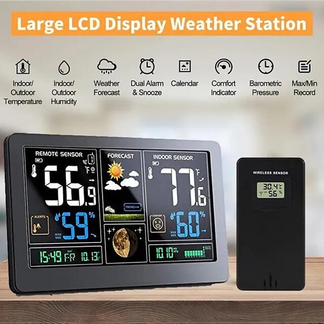  Color Screen Weather Clock 3378 Weather Forecast Clock Electric Wave Indoor And Outdoor Temperature And Humidity Lcd Electronic Clock