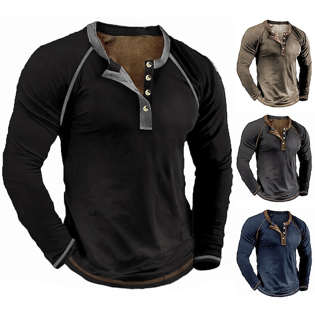  Men's Henley Shirt Long Sleeve Shirt Plain Henley Street Sports Long Sleeve Button-Down Clothing Apparel Designer Basic Casual Comfortable