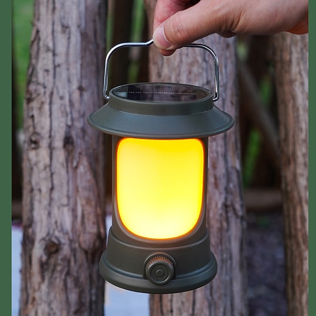  lanterna de acampamento retrô ao ar livre led tipo c usb carregamento solar à prova dwaterproof água caminhadas luz portátil para churrasco