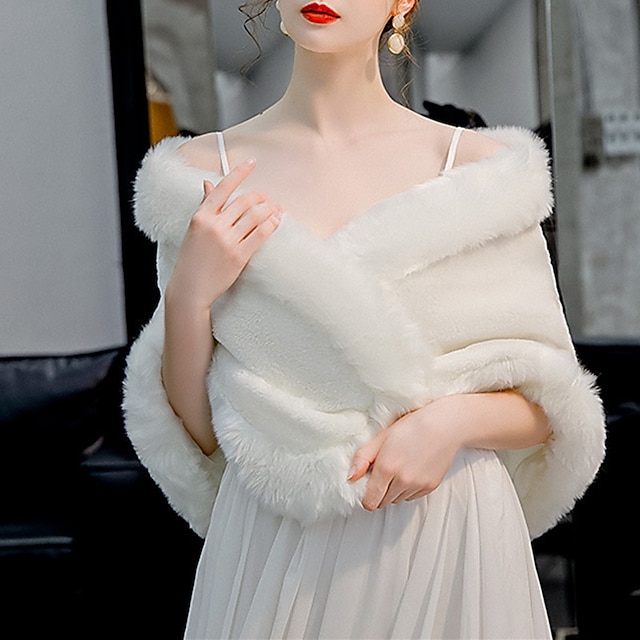  șaluri blană artificială albă pentru femei mireasă elegantă fără mâneci poliester toamnă împachetări de nuntă cu culoare pură pentru toamna nunții& iarnă