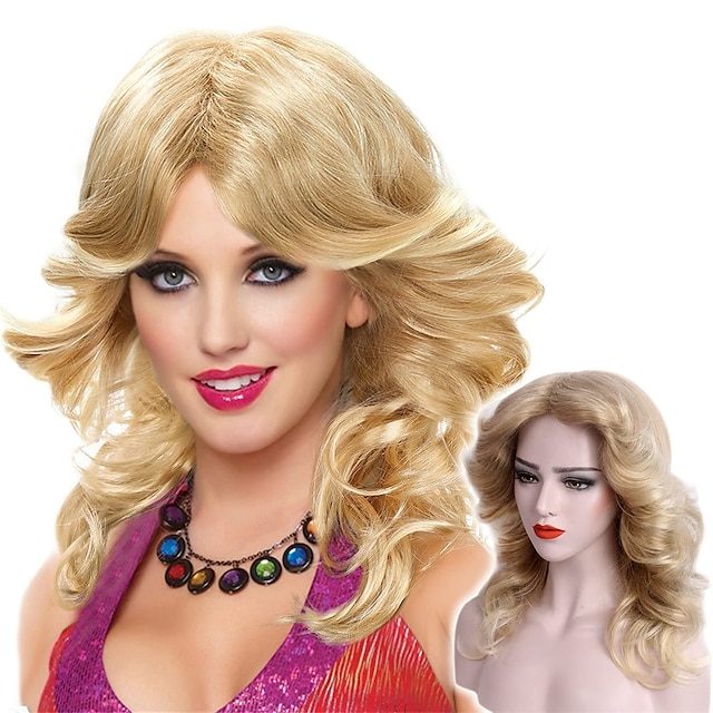  Blonde lockige Perücken für Frauen, lange 70er- und 80er-Jahre-Disco-Party-Damenhaarperücke, natürliche Kunsthaarperücken für Damen, Cosplay, Anime-Kostüm, Anime