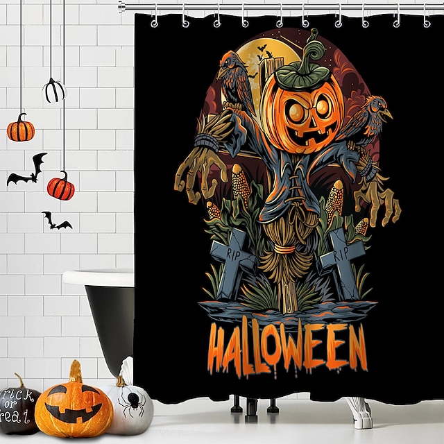  Tenda da doccia horror di Halloween con ganci arredo bagno set di tende da doccia in tessuto impermeabile con confezione da 12 ganci in plastica scheletro zucca strega