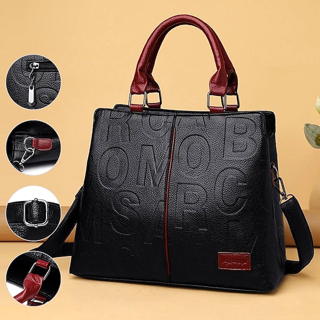  Women's Handbag Shoulder Bag PU Leather Outdoor Daily Large Capacity Waterproof Durable Letter Black / Red Black & Yellow