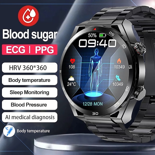  1,39 tommer bluetooth opkald ecg ppg smart watch mænd laser behandling af hypertension hyperglykæmi hyperlipidæmi puls hrv sund sport smartwatch