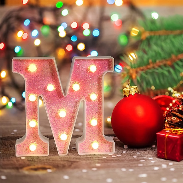  luci a led illuminano lettere rosa lettere dell'alfabeto glitterate alimentate a batteria per luce notturna festa di compleanno regali per ragazze di nozze bar a casa decorazioni natalizie lettera