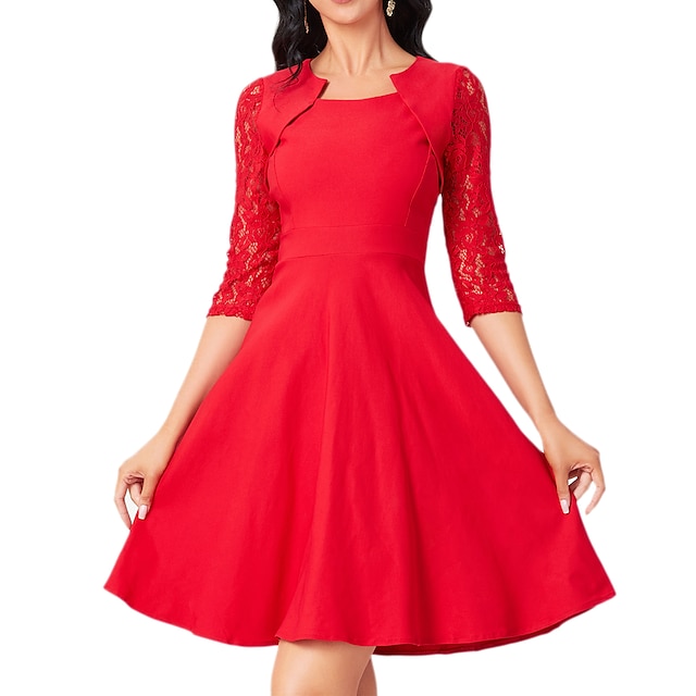  אלגנטית וינטאג' Klassinen שנות ה-50 שמלות שמלה מקוונת שמלת התלקחות שמלת מסיבת חג המולד צָהֳרַיִים בגדי ריקוד נשים חג האהבה מסיבת תה יום יומי\קז'ואל שמלה
