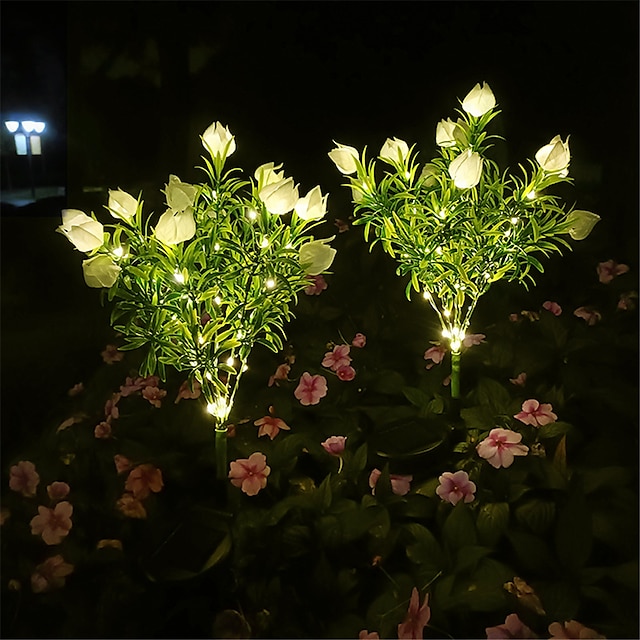 solar gardenia jasminoides simulering lanterne ledet hagedekorasjon plen lanterne utendørs vanntett atmosfære lampe 1 stk