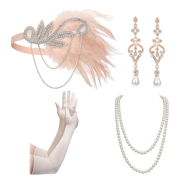 1920s Flapper Headband Feather Accessories Set For Women 4 PCS Roaring   Uiwsrh1688958961241 