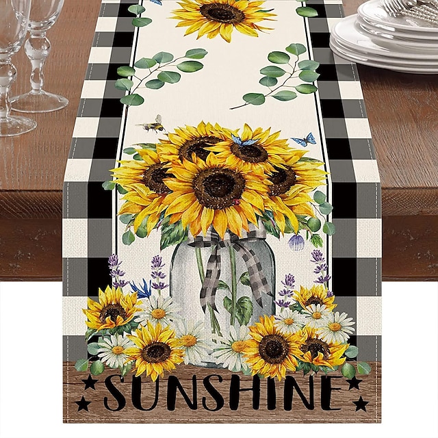 zonnebloemen tafelloper boerderij lente tafelloper dineren boho tafel vlag decor, tafeldecoratie voor dineren weddig feestvakantie
