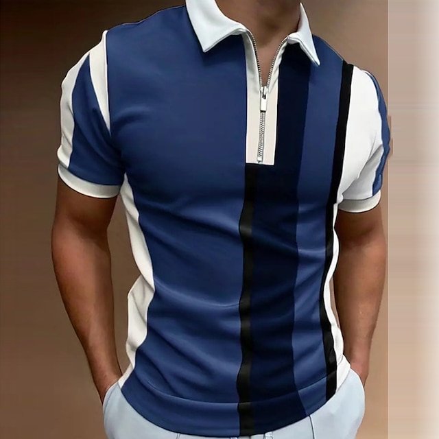 Men's Zip Polo Lapel Polo Polo Shirt Golf Shirt Striped Graphic Prints ...