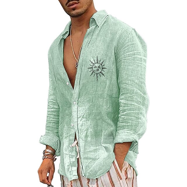 Men's Shirt Sun GraphicVintage Turndown Pink Blue Green Gray Outdoor