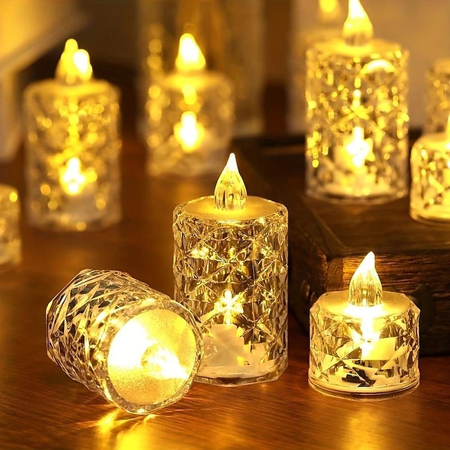  3PCS Crystal Flameless Candle Light LED Electronic Candle Lights Battery Powered Ambient Lights for Halloween Wedding Party Dating Festival Christmas Room Home Decor
