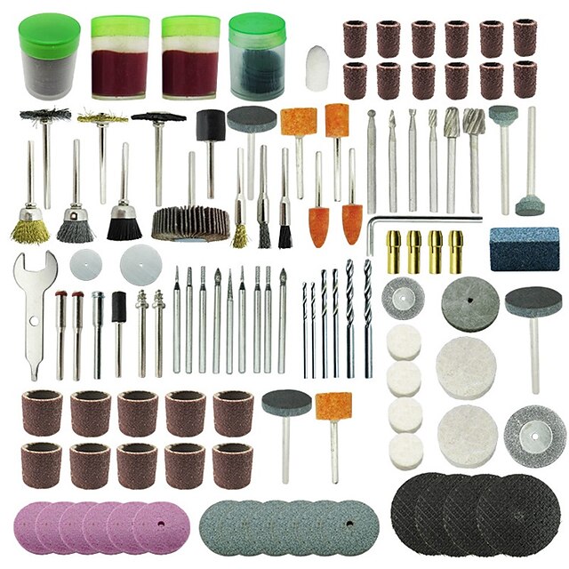  166-delige accessoireset voor roterend gereedschap voor slijpen, schuren, polijsten, snijwiel, boorschijf