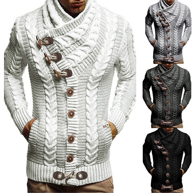 Men's Sweater Cardigan Turtleneck Sweater Knit Button Knitted Solid ...