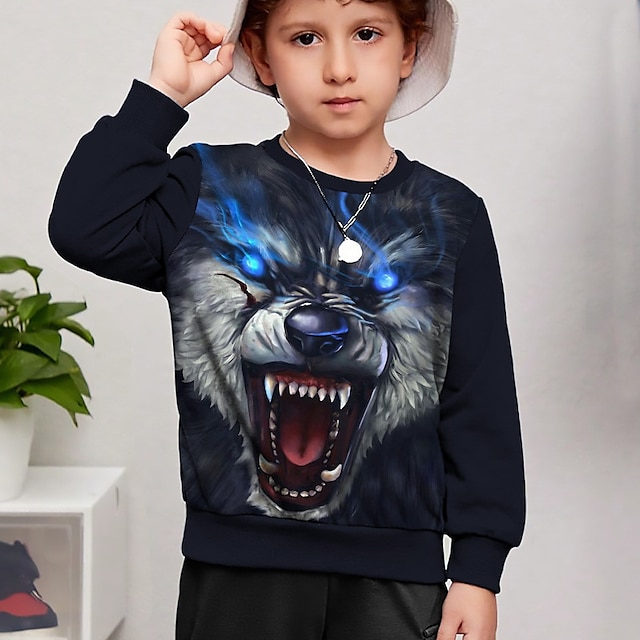  Jongens 3D Grafisch dier Wolf Sweatshirt Lange mouw 3D-afdrukken Zomer Herfst Modieus Streetwear Stoer Polyester Kinderen 3-12 jaar Buiten Casual Dagelijks Normale pasvorm