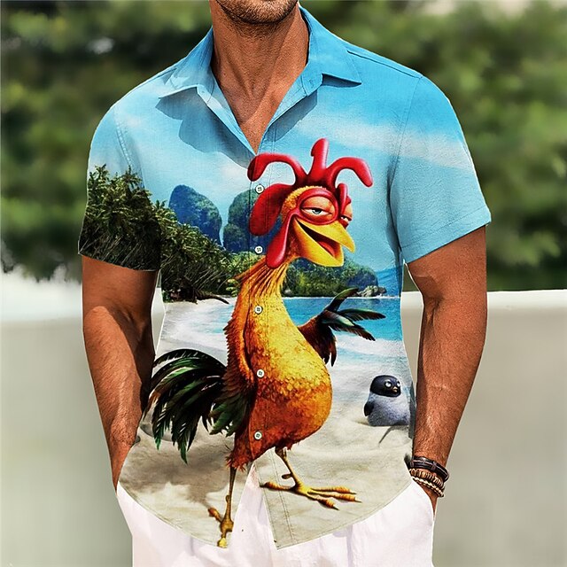 Men's Turkey Shirt Short Sleeve Fashion Designer Casual Outdoor Street Casual Summer Spring Turndown Print Blue Gray Light Blue4
