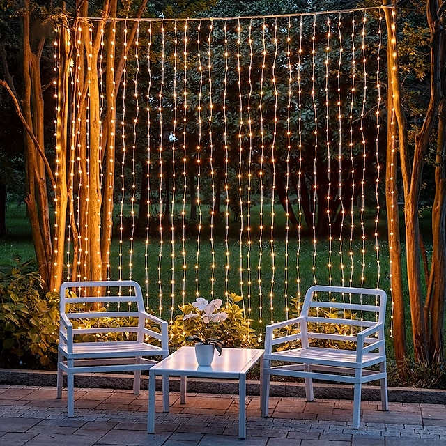  cadena de luz led solar luces de hadas al aire libre guirnalda para ventana decoración de luz de navidad 3x3m para patio jardín cortina lámpara de techo