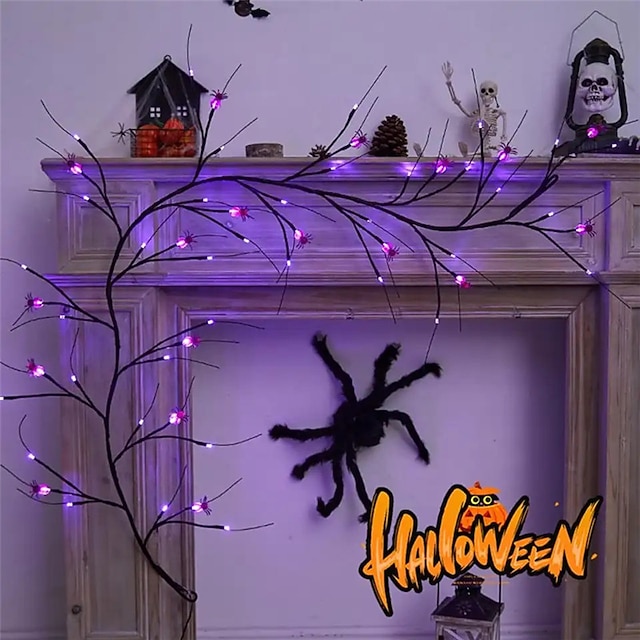  halloween willow vine string lights led citrouille chauve-souris branches guirlande lumière de vacances pour halloween intérieur extérieur halloween party decor lighting aa battery power