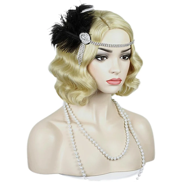 Brown 1920S Flapper Wavy Wig Finger Wavy Vintage Wig Side Parting 1960S ...