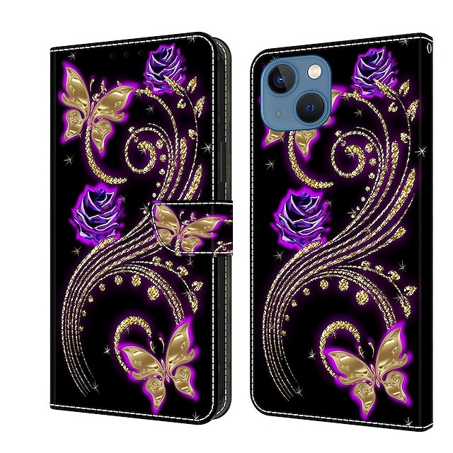  Phone Case For iPhone 15 Pro Max Plus iPhone 14 13 12 11 Pro Max Mini X XR XS Max 8 7 Plus Wallet Case Flip Cover with Stand Holder Magnetic Card Slot Butterfly Flower Flower Floral TPU PU Leather