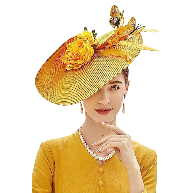  Γοητευτικά συνθετικές ίνες Απόκριες Κεντάκι Ντέρμπι Glam φαντασία Με Λουλούδι Πεταλούδα Ακουστικό Καπέλα