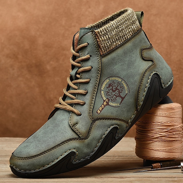  Voor heren Laarzen Woestijnlaarzen Grote maten Handgemaakte schoenen Comfortabele schoenen Trektochten Wandelen Vintage Casual Buiten Dagelijks Tricot Leer Ademend Comfortabel Anti-slip Veters Zwart
