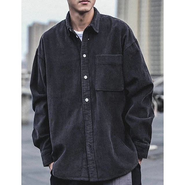 Men's Corduroy Shirt Shirt Jacket Overshirt Plain Outdoor Daily Black Coffee Gray Long Sleeve Lapel Spring & Fall Clothing Apparel Pocket 13
