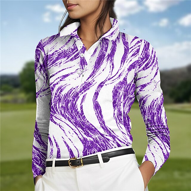  Mulheres Camisa polo de caminhada Violeta Cáqui Manga Longa Proteção Solar Blusas Gráfico Outono Inverno Roupas femininas de golfe, roupas, roupas, roupas