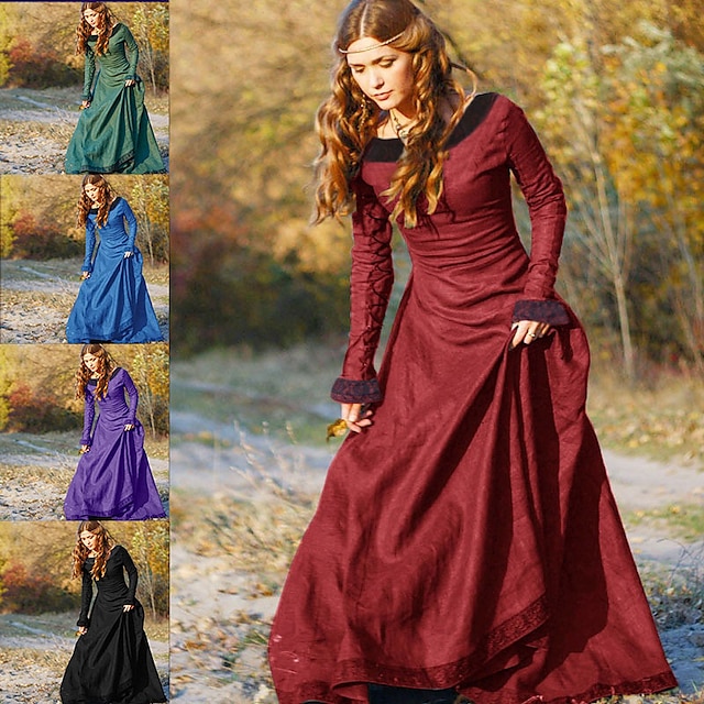 中世 18世紀 ヴィンテージドレス ドレス チュニックドレス マキシ丈 バイキング アウトランダー Ranger エルフ 女性用 ハロウィーン パーティー 祭り ドレス