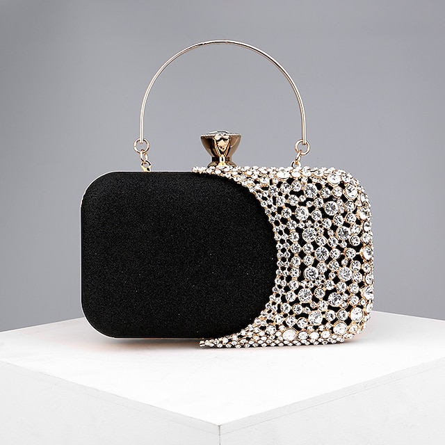  Women's Clutch Evening Bag Wristlet Clutch Bags Polyester Party Bridal Shower Wedding Party Rhinestone Chain Lightweight Durable Anti-Dust Color Block Patchwork Silver Black Gold