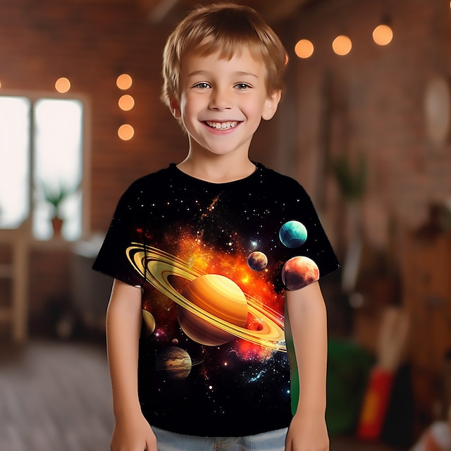  Boys 3D Graphic Galaxy Space T shirt Tee Short Sleeve 3D Print Summer Spring Active Sports Fashion Kids 3-12 Years Outdoor Casual Daily Regular Fit