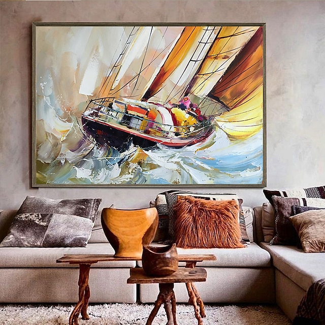  käsintehty öljymaalaus kankaalle seinätaide koristelu abstrakti purjehdusmaisema kodin sisustukseen rullattu kehyksetön venyttämätön maalaus