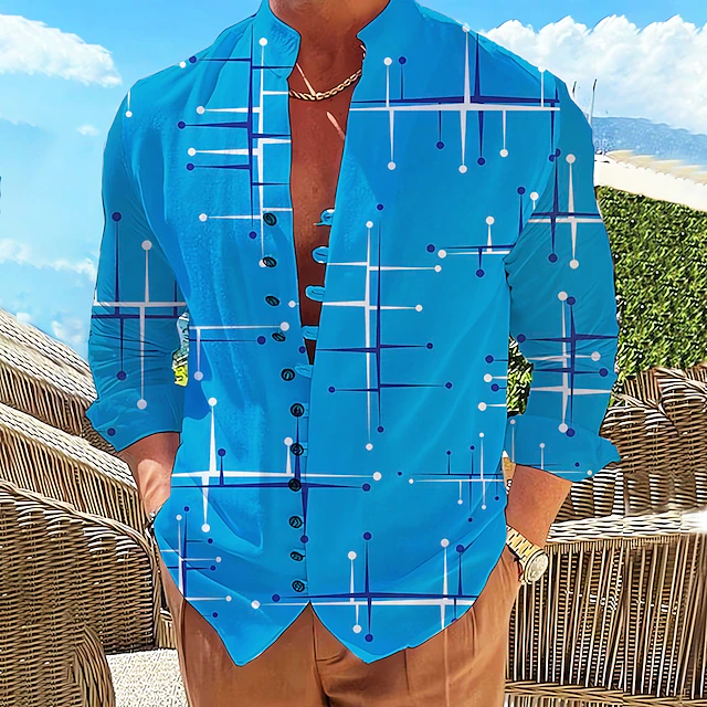 Men's Geometric Pattern Geometry Shirt Button Up Shirt Long Sleeve Fashion Streetwear Designer Outdoor Casual Daily Summer Spring Fall Stand Collar Print Yellow Red Royal Blue Blue Purple 9